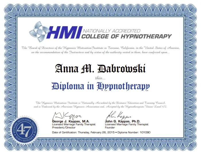 Anna Dabrowski - Hanael Hypnotherapy Diploma