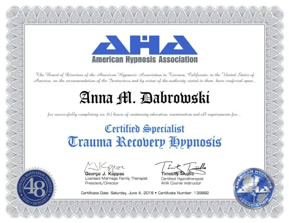 Trauma Recovery Hypnosis Certified Specialist - AHA